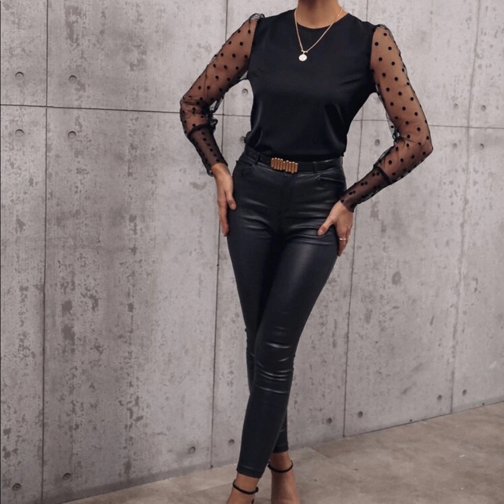 Boho black mesh dot sleeve blouse - Picture 6 of 16